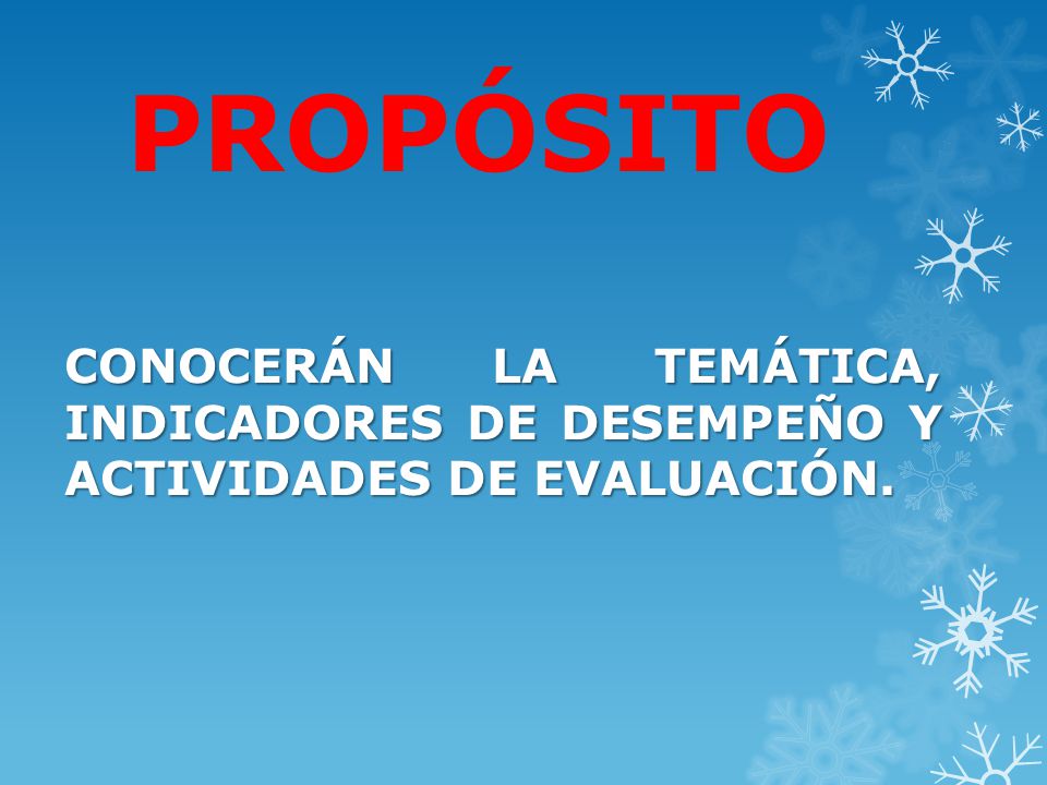 PROPÓSITO CONOCERÁN LA TEMÁTICA, INDICADORES DE DESEMPEÑO Y ACTIVIDADES DE EVALUACIÓN.