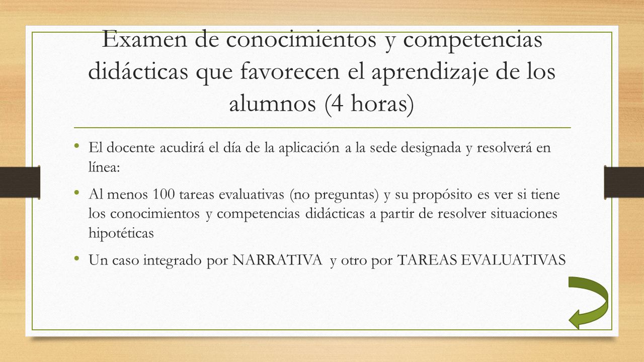 Examen de conocimientos y competencias didácticas que favorecen el aprendizaje de los alumnos (4 horas)