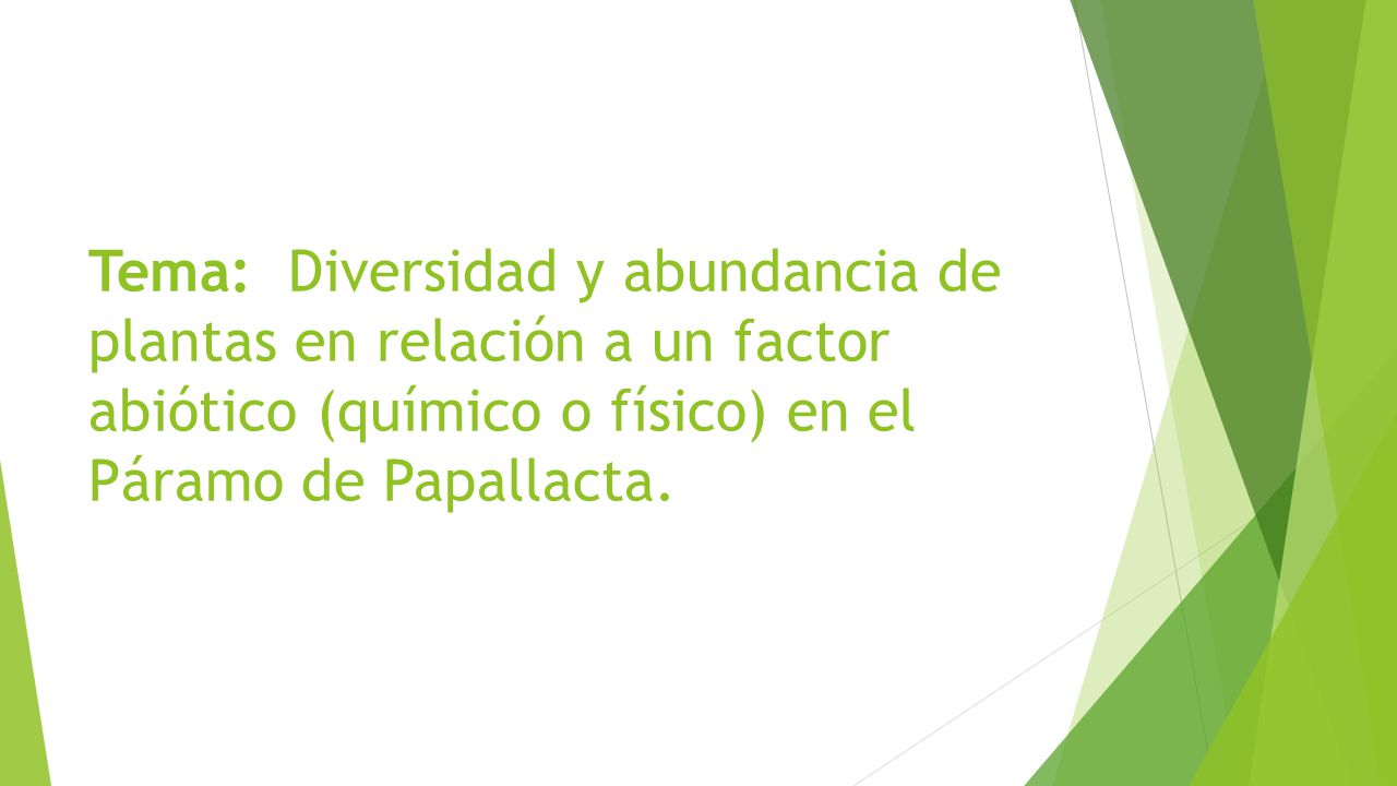 Tema: Diversidad y abundancia de plantas en relación a un factor abiótico (químico o físico) en el Páramo de Papallacta.