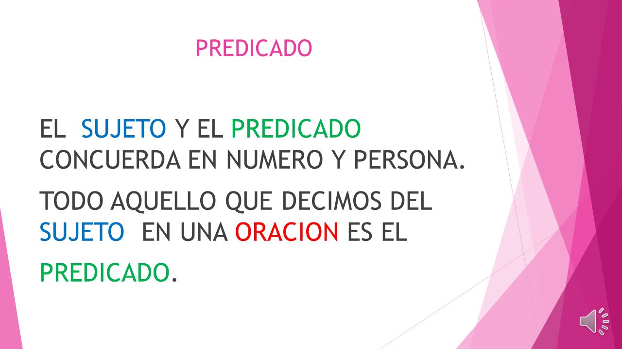 PREDICADO EL SUJETO Y EL PREDICADO CONCUERDA EN NUMERO Y PERSONA.