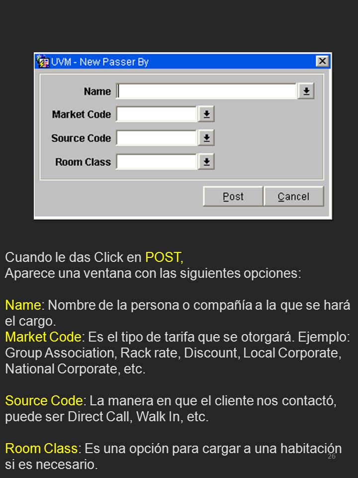 Cuando le das Click en POST, Aparece una ventana con las siguientes opciones: