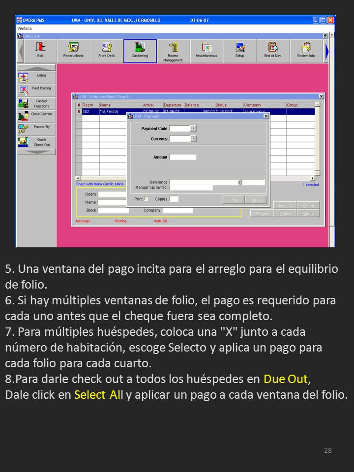 5. Una ventana del pago incita para el arreglo para el equilibrio de folio.