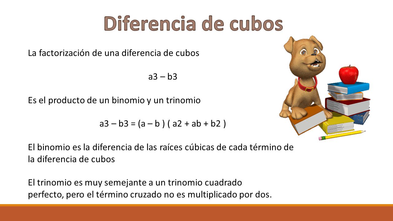 Diferencia de cubos La factorización de una diferencia de cubos