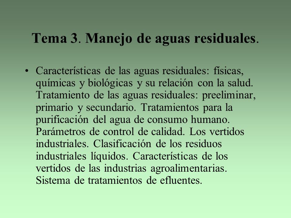 Tema 3. Manejo de aguas residuales.