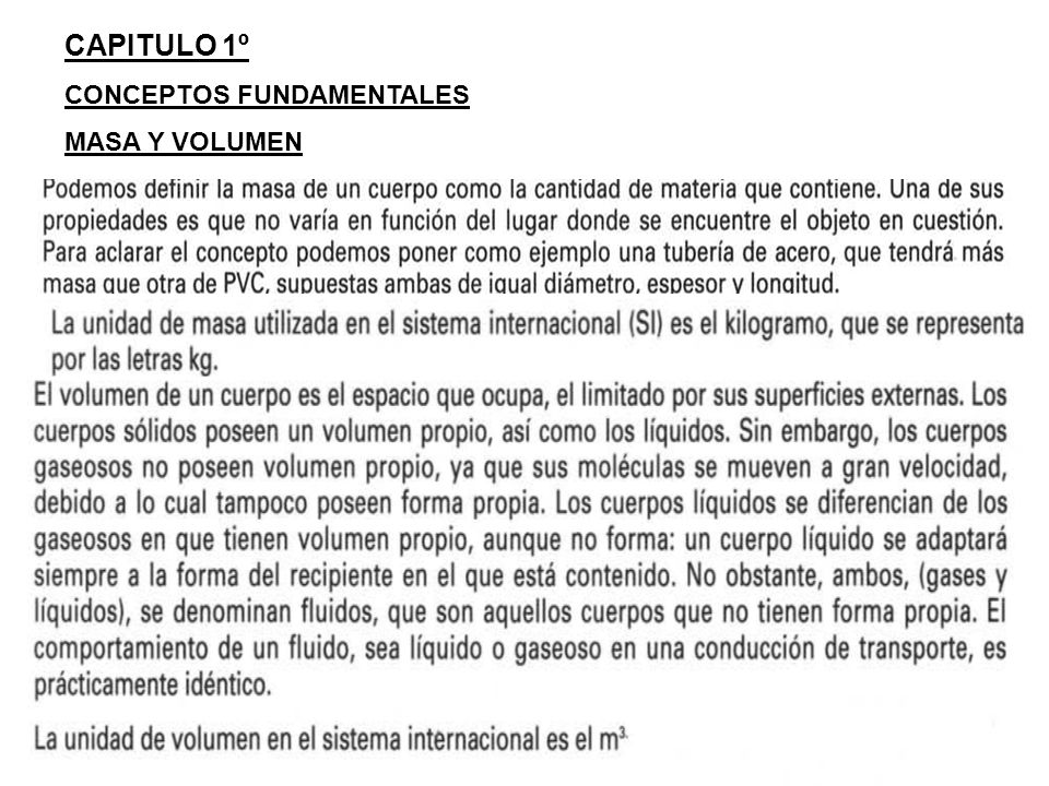 CAPITULO 1º CONCEPTOS FUNDAMENTALES MASA Y VOLUMEN