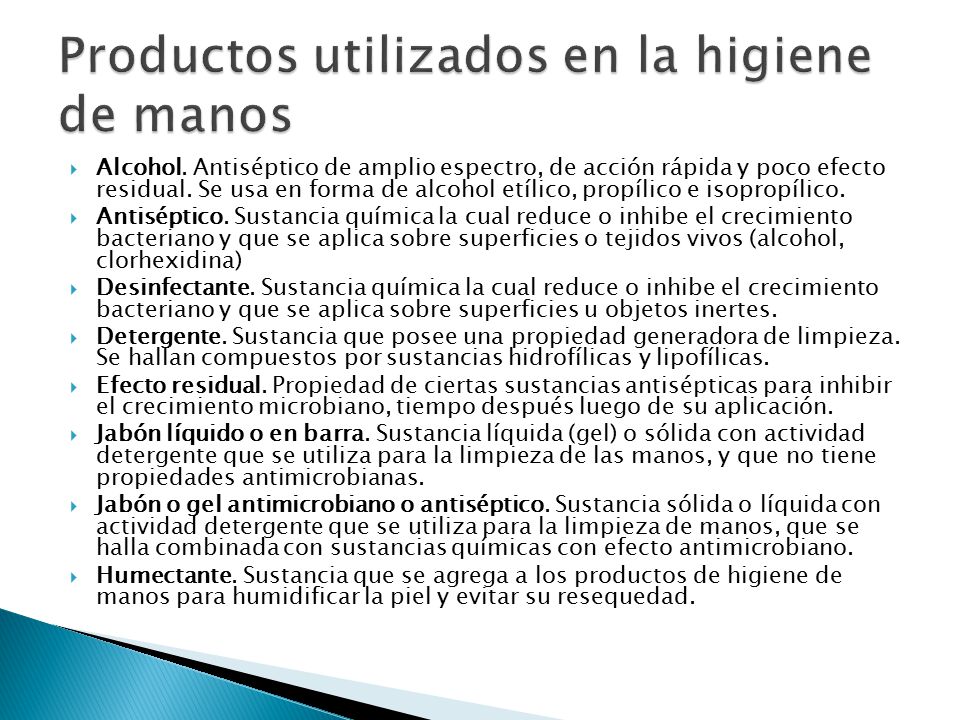 Productos utilizados en la higiene de manos