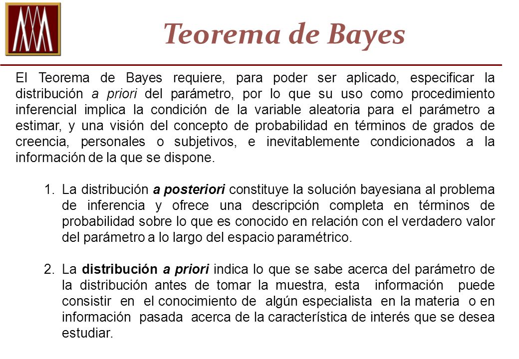 Teorema de Bayes Sea una muestra aleatoria continua independiente dado
