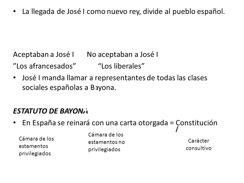 La llegada de José I como nuevo rey, divide al pueblo español.