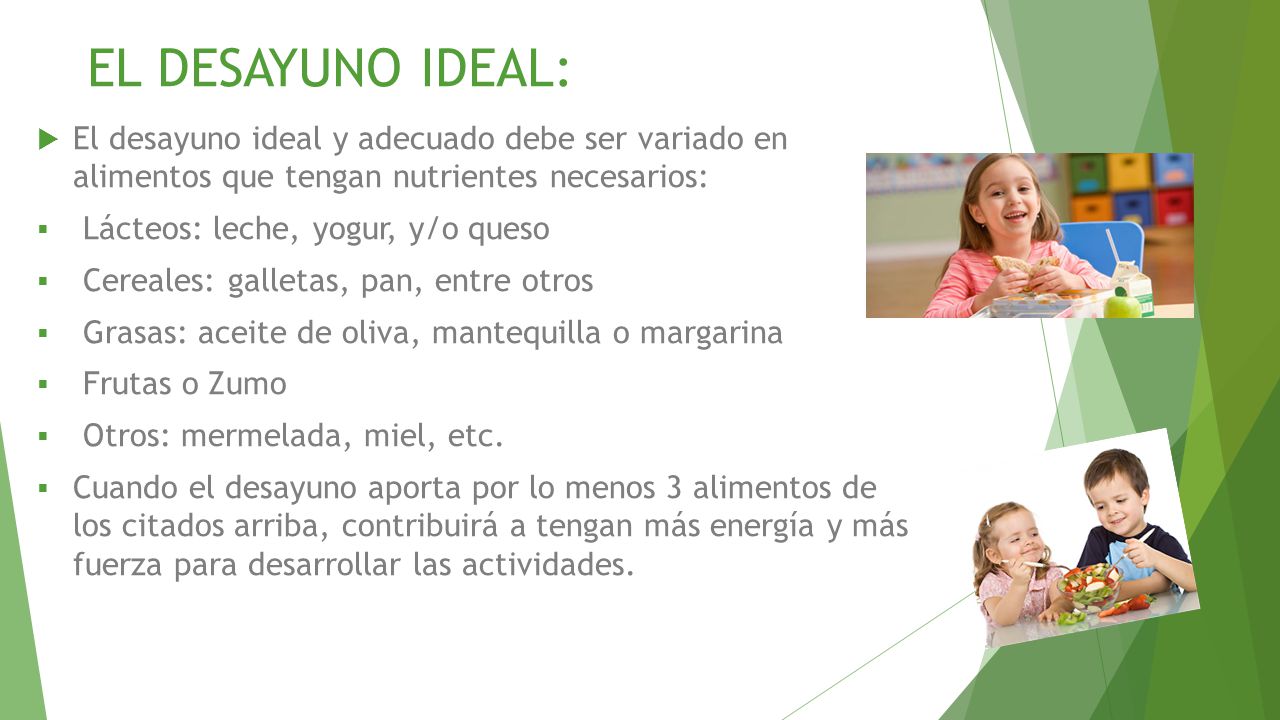 EL DESAYUNO IDEAL: El desayuno ideal y adecuado debe ser variado en alimentos que tengan nutrientes necesarios: