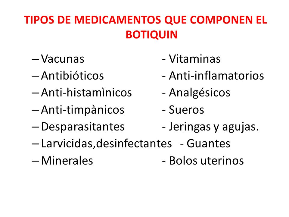 TIPOS DE MEDICAMENTOS QUE COMPONEN EL BOTIQUIN