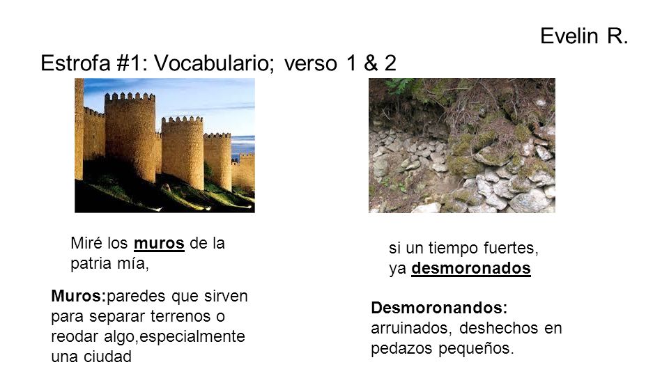 Evelin R. Estrofa #1: Vocabulario; verso 1 & 2