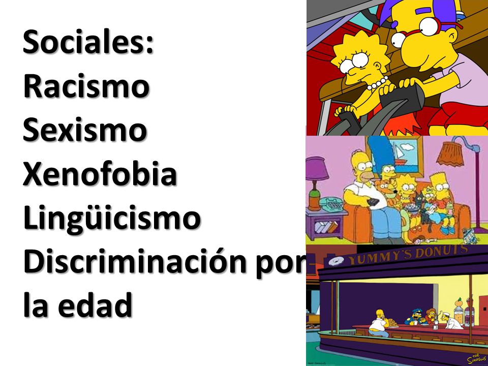 Sociales: Racismo Sexismo Xenofobia Lingüicismo Discriminación por la edad