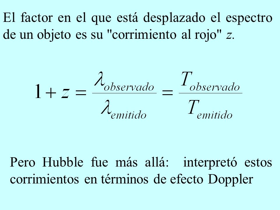 El factor en el que está desplazado el espectro de un objeto es su corrimiento al rojo z.