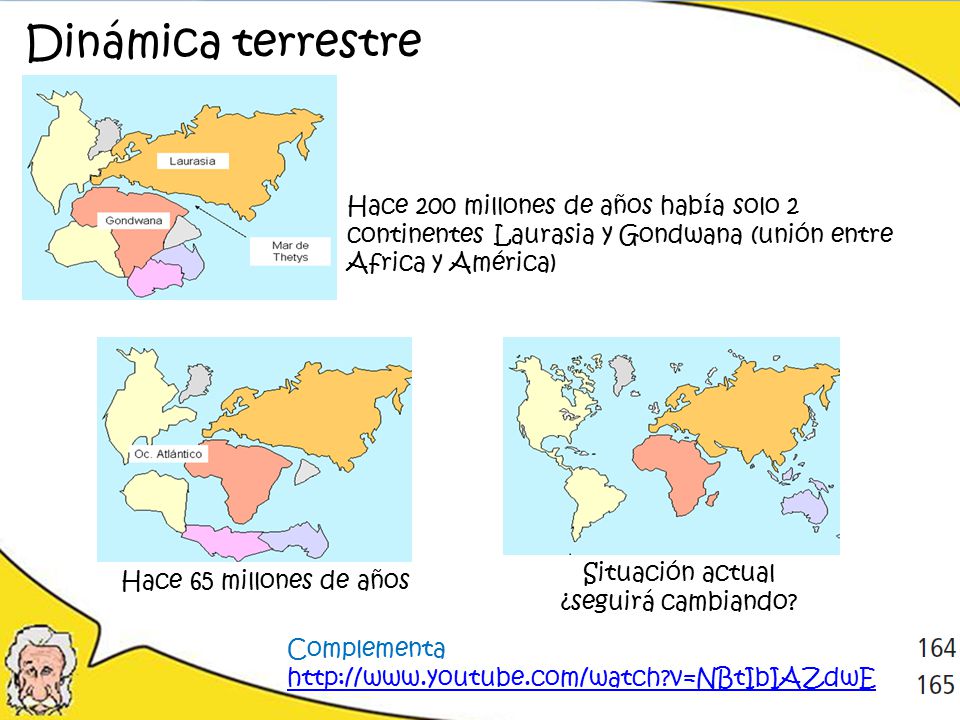 Dinámica terrestre Hace 200 millones de años había solo 2 continentes Laurasia y Gondwana (unión entre Africa y América)