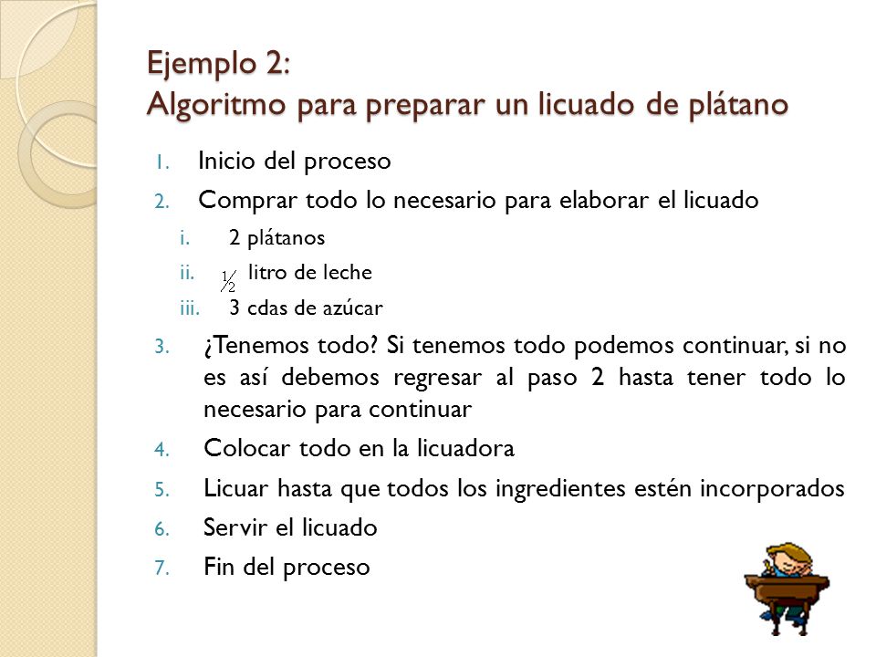 Ejemplo 2: Algoritmo para preparar un licuado de plátano