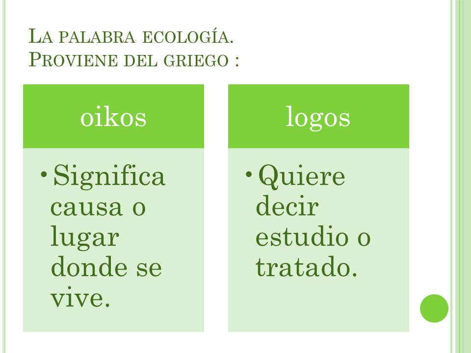 La palabra ecología. Proviene del griego :