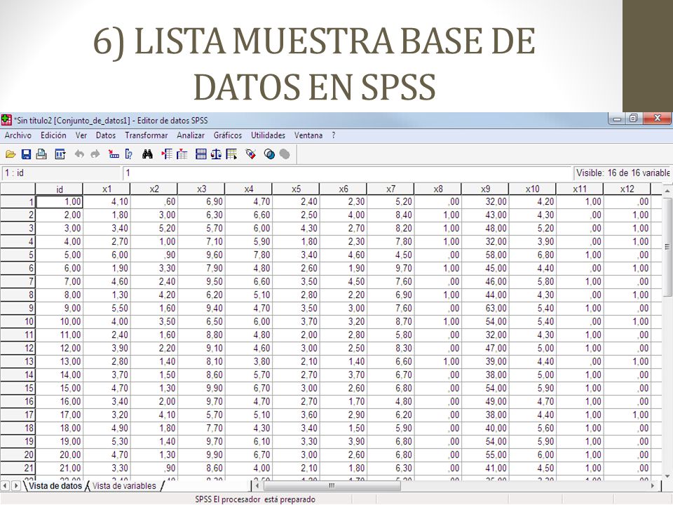 6) LISTA MUESTRA BASE DE DATOS EN SPSS