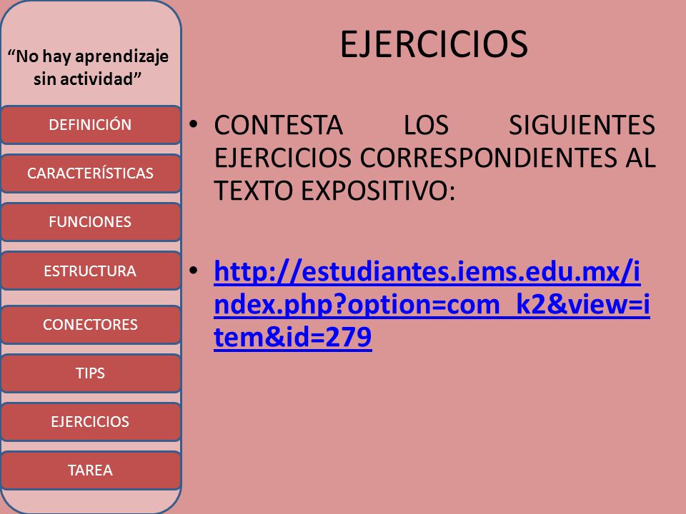 EJERCICIOS CONTESTA LOS SIGUIENTES EJERCICIOS CORRESPONDIENTES AL TEXTO EXPOSITIVO: