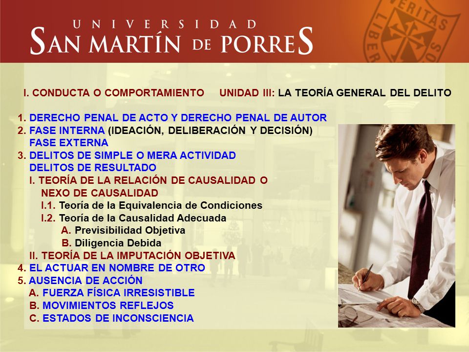 I. CONDUCTA O COMPORTAMIENTO UNIDAD III: LA TEORÍA GENERAL DEL DELITO