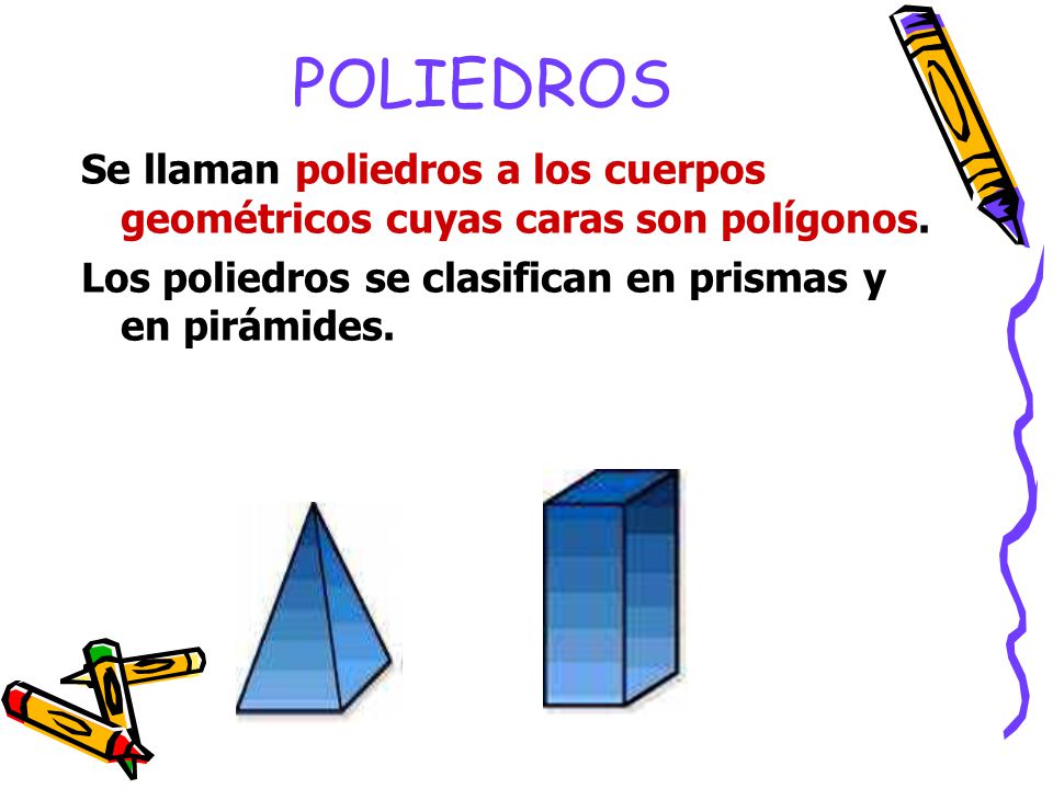 POLIEDROS Se llaman poliedros a los cuerpos geométricos cuyas caras son polígonos.