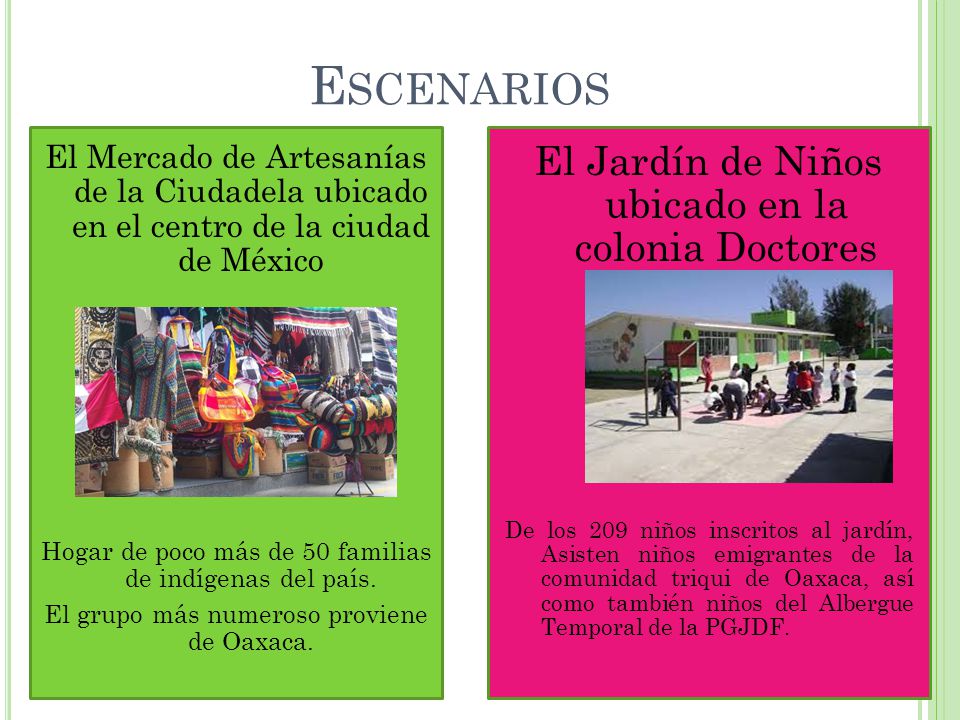 Escenarios El Jardín de Niños ubicado en la colonia Doctores