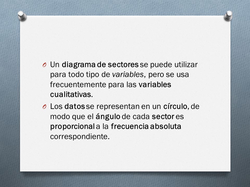 Un diagrama de sectores se puede utilizar para todo tipo de variables, pero se usa frecuentemente para las variables cualitativas.