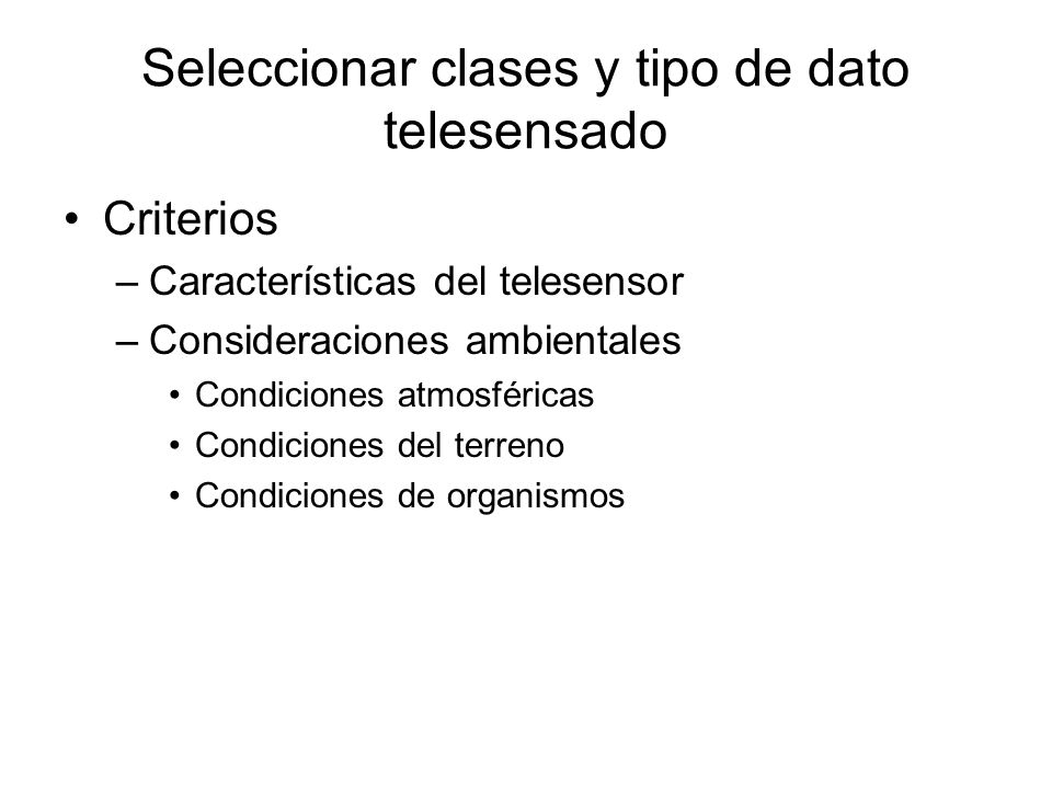 Seleccionar clases y tipo de dato telesensado