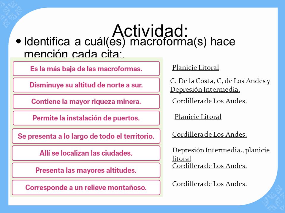 Actividad: Identifica a cuál(es) macroforma(s) hace mención cada cita: