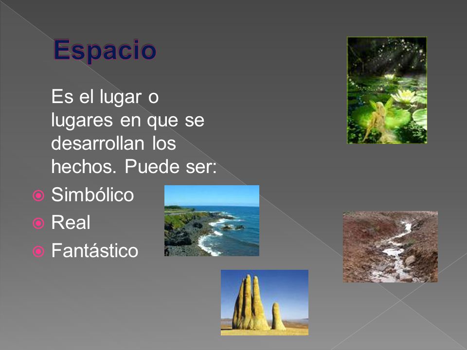 Espacio Es el lugar o lugares en que se desarrollan los hechos.