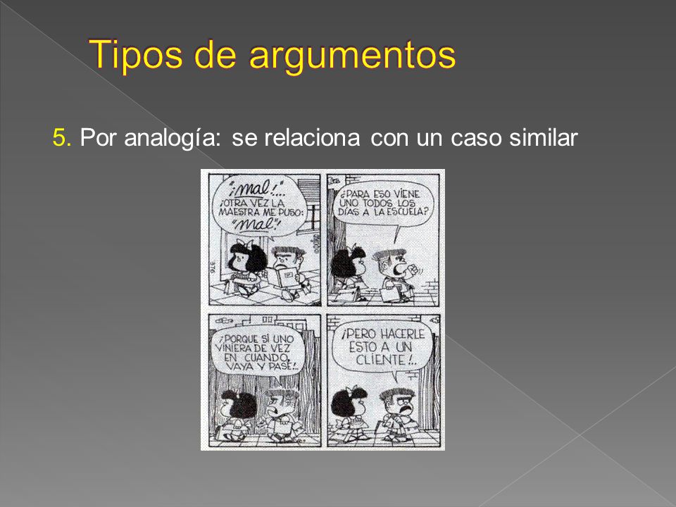 Tipos de argumentos 5. Por analogía: se relaciona con un caso similar