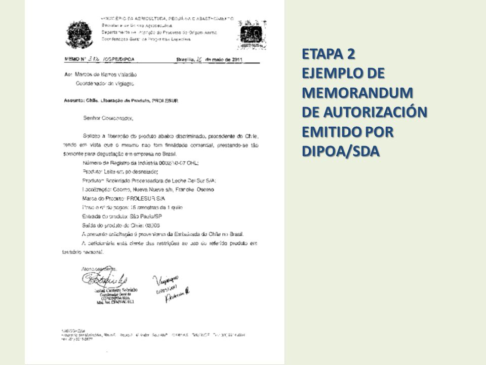 ETAPA 2 EJEMPLO DE MEMORANDUM DE AUTORIZACIÓN EMITIDO POR DIPOA/SDA