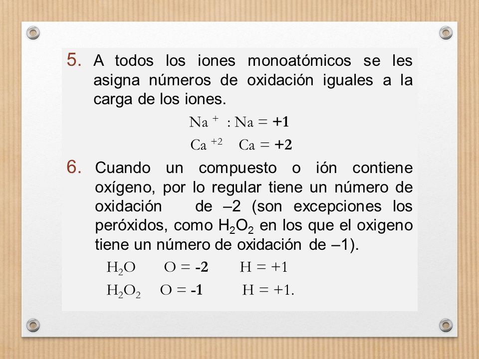 A todos los iones monoatómicos se les asigna números de oxidación iguales a la carga de los iones.