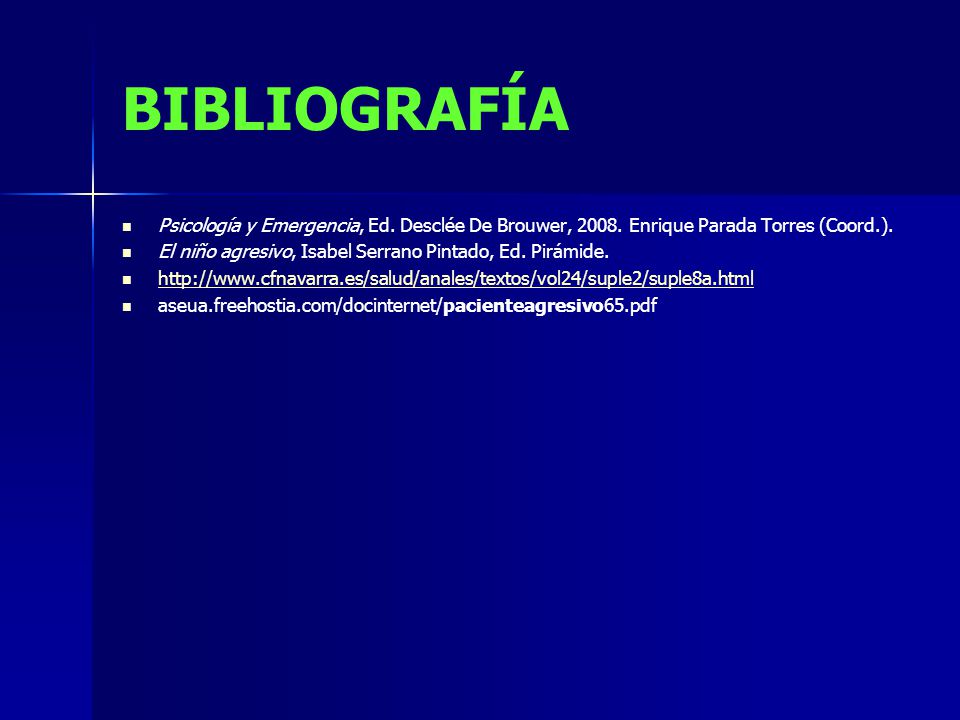 BIBLIOGRAFÍA Psicología y Emergencia, Ed. Desclée De Brouwer, Enrique Parada Torres (Coord.).