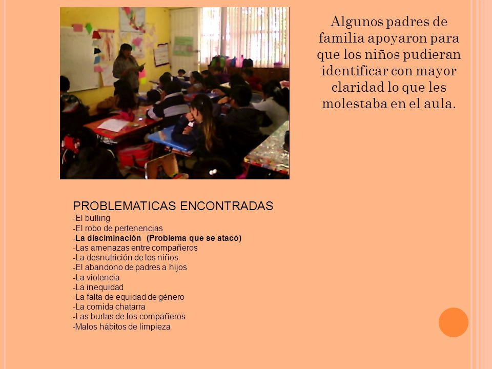 Algunos padres de familia apoyaron para que los niños pudieran identificar con mayor claridad lo que les molestaba en el aula.