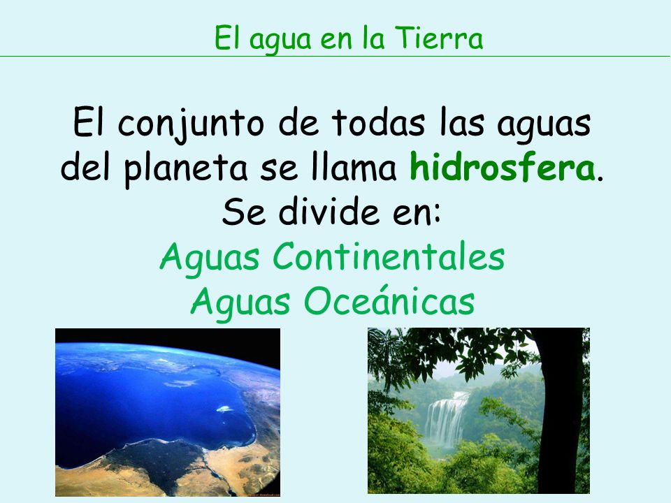El conjunto de todas las aguas del planeta se llama hidrosfera.