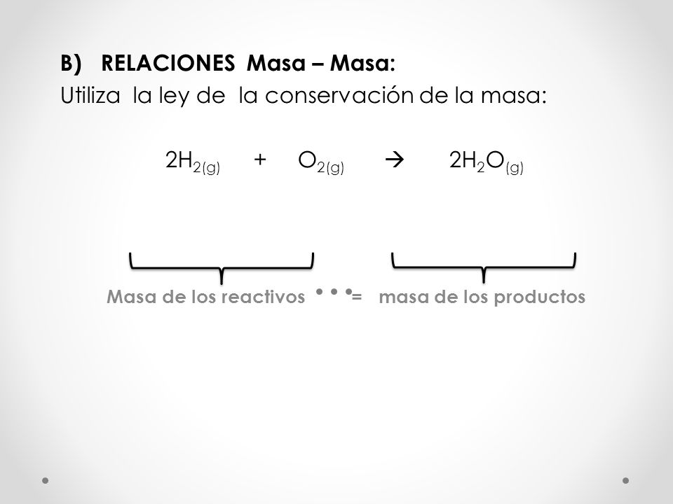 Masa de los reactivos = masa de los productos
