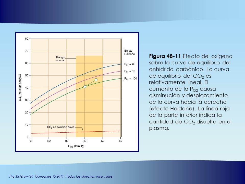 Figura Efecto del oxígeno sobre la curva de equilibrio del anhídrido carbónico.