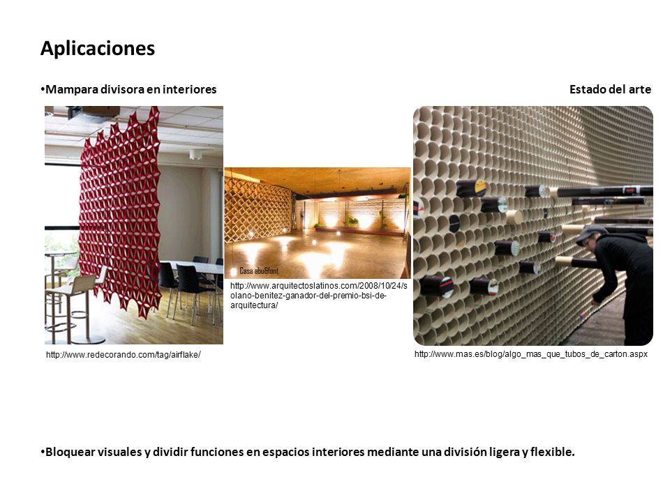 Aplicaciones Mampara divisora en interiores Estado del arte