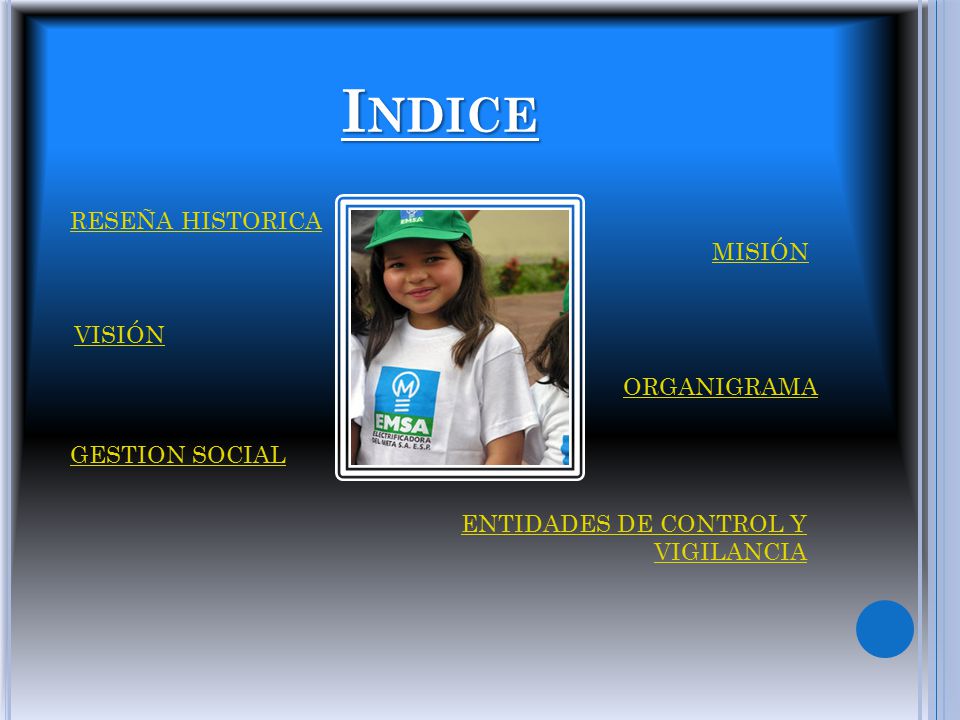 Indice RESEÑA HISTORICA MISIÓN VISIÓN ORGANIGRAMA GESTION SOCIAL