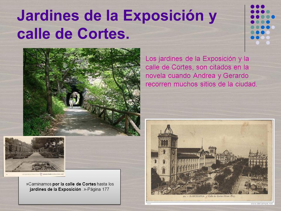 Jardines de la Exposición y calle de Cortes.