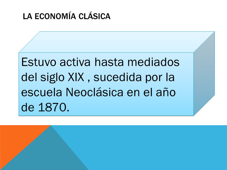 La economía clásica Estuvo activa hasta mediados del siglo XIX , sucedida por la escuela Neoclásica en el año de