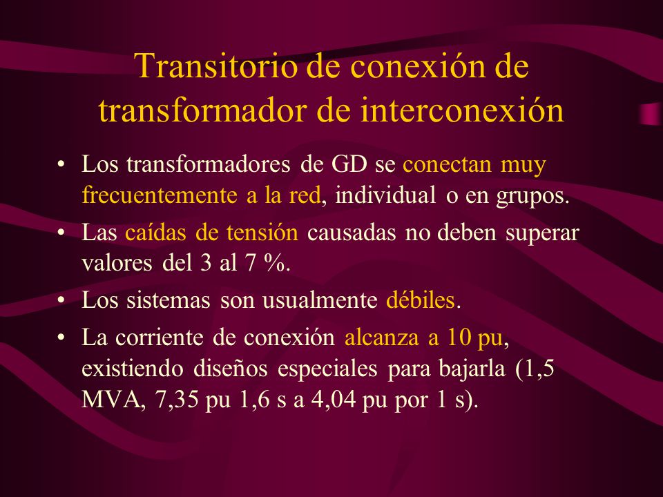 Transitorio de conexión de transformador de interconexión
