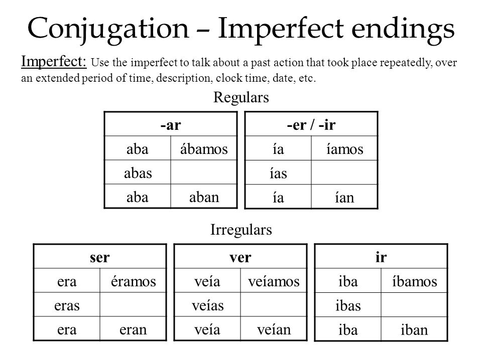 Conjugation - Imperfect endings.