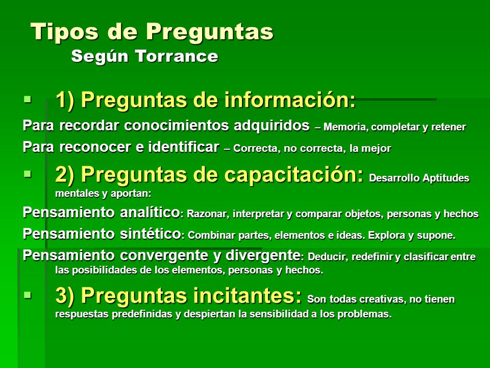 Tipos de Preguntas Según Torrance