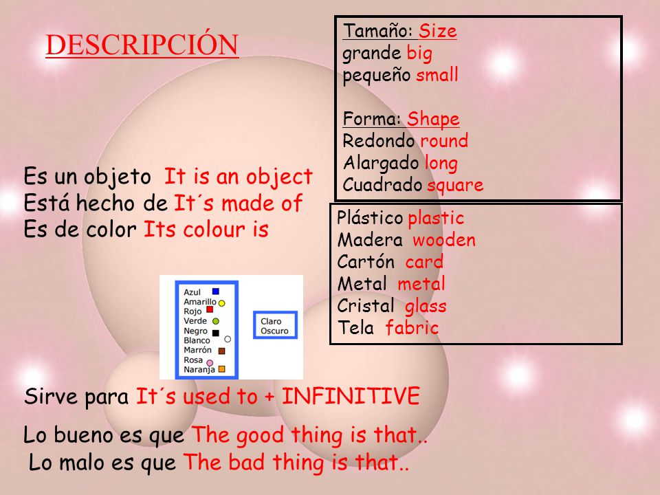 DESCRIPCIÓN Es un objeto It is an object Está hecho de It´s made of