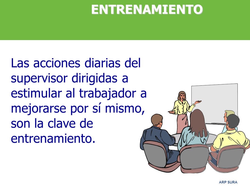 ENTRENAMIENTO Las acciones diarias del supervisor dirigidas a estimular al trabajador a mejorarse por sí mismo, son la clave de entrenamiento.
