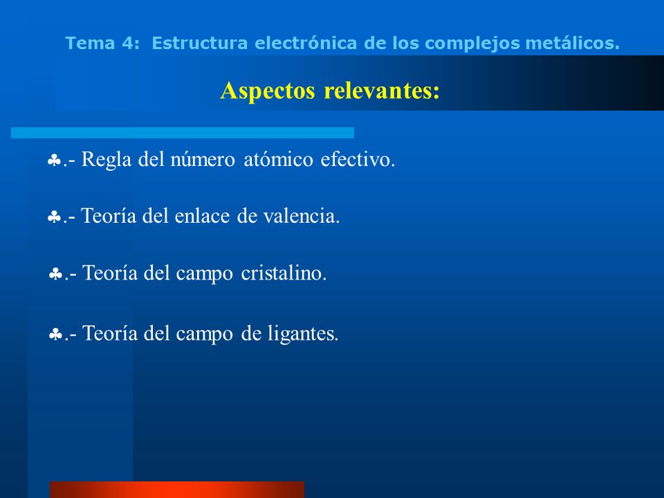 Tema 4: Estructura electrónica de los complejos metálicos.