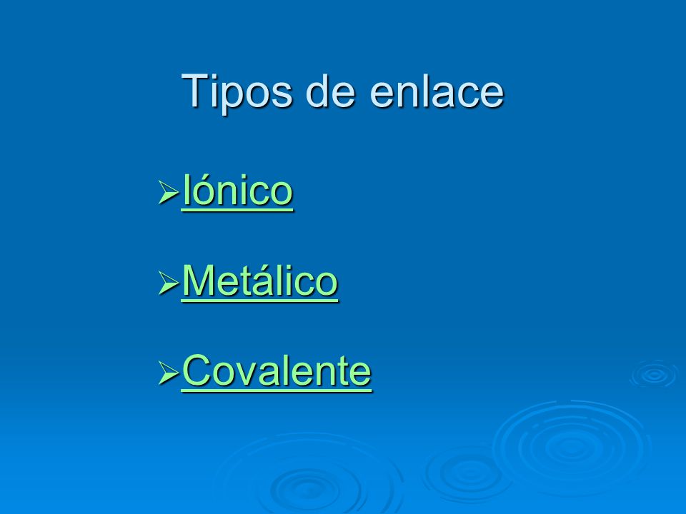 Tipos de enlace Iónico Metálico Covalente