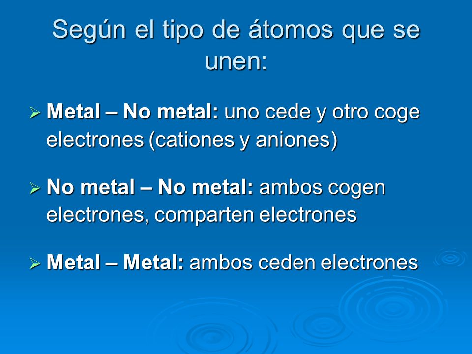 Según el tipo de átomos que se unen: