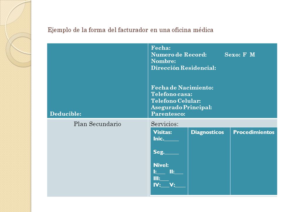 Ejemplo de la forma del facturador en una oficina médica